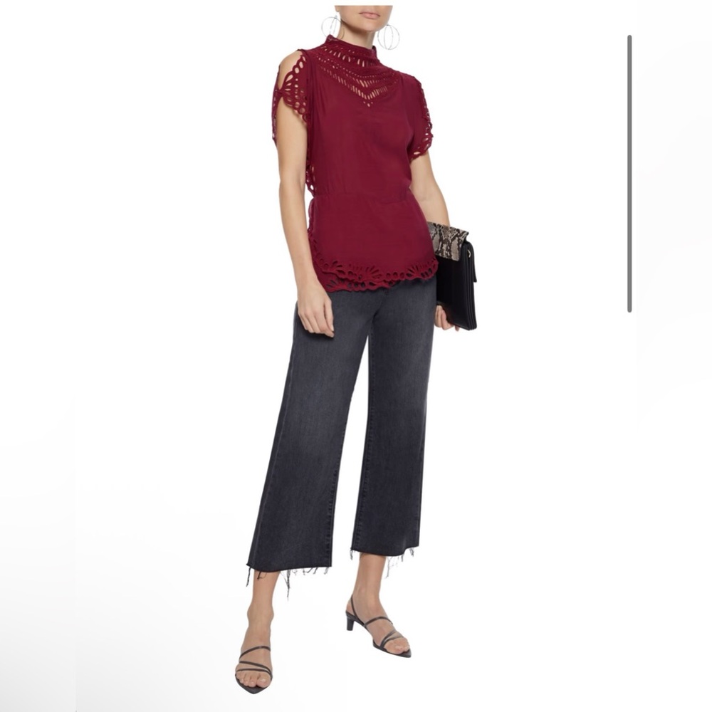 NWT IRO Jalaspe broderie anglaise voile peplum top Color: Claret size 34 US 2
